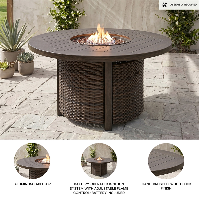 Bowery Hill Outdoor Wicker Fire Pit Table with 55000 BTU Burner