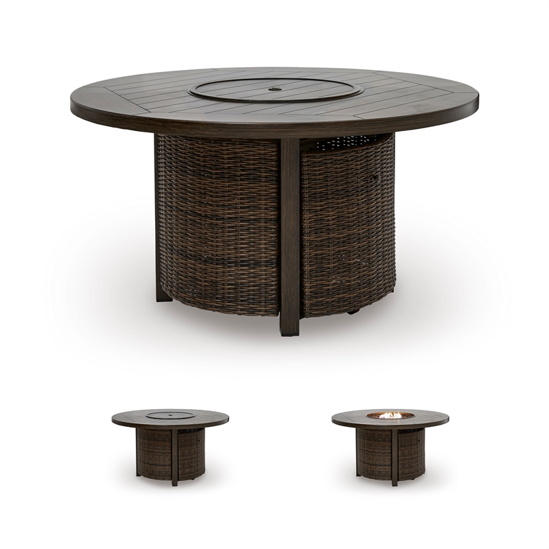 Bowery Hill Outdoor Wicker Fire Pit Table with 55000 BTU Burner