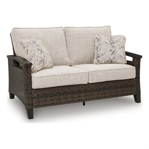Bowery Hill Outdoor Wicker Loveseat with Cushions and Pillows