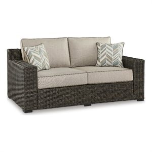 Bowery Hill Outdoor Aluminum Loveseat with Cushions and Pillows