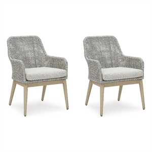 Bowery Hill Set of 2 Neutral Outdoor Wicker Dining Arm Chairs