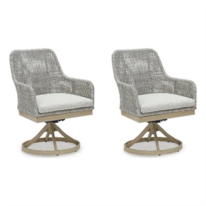 Bowery Hill Set of 2 Neutral Outdoor Wicker Swivel Dining Chairs