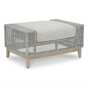 Bowery Hill Neutral Outdoor Wicker Ottoman with Nuvella Cushion