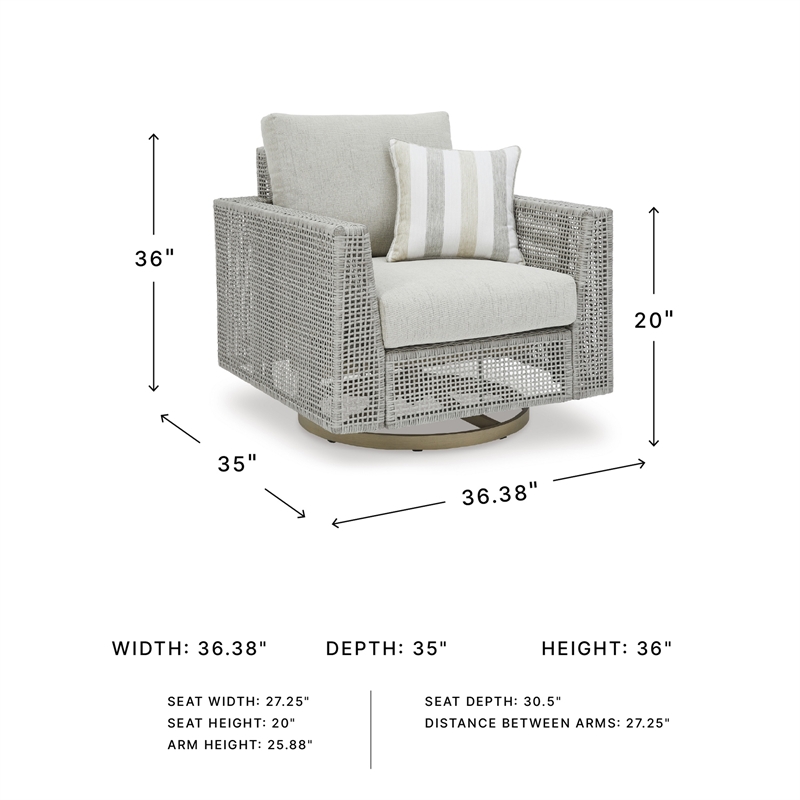 Bowery Hill Neutral Outdoor Wicker Swivel Lounge with Cushion