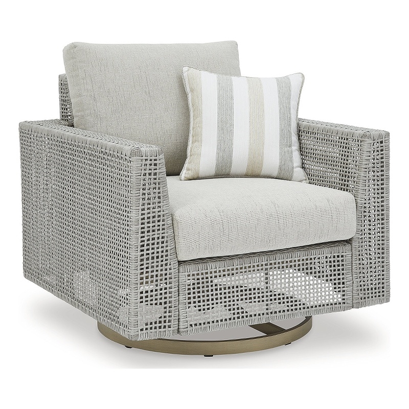 Bowery Hill Neutral Outdoor Wicker Swivel Lounge with Cushion