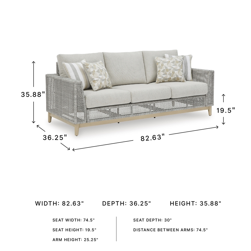 Bowery Hill Neutral Outdoor Wicker Sofa with Cushion and Pillows