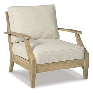 Bowery Hill Outdoor Eucalyptus Wood Lounge Chair with Cushion