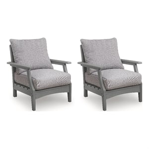 Bowery Hill Gray Outdoor Wood-Look Lounge Chair with Cushion