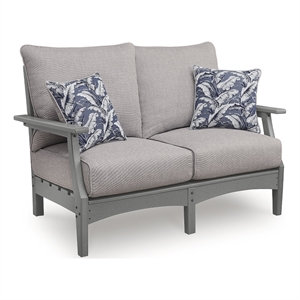 Bowery Hill Gray Outdoor Wood-Look Loveseat with Cushions and Pillows