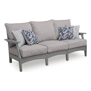 Bowery Hill Gray Outdoor Wood-Look Sofa with Cushions and Pillows