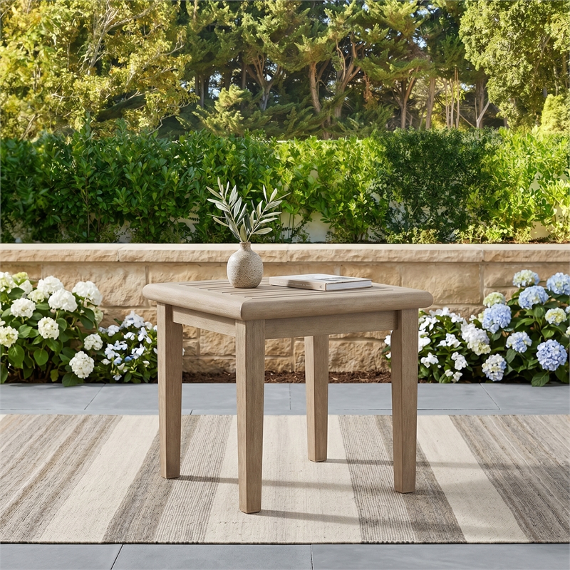 Bowery Hill Outdoor Eucalyptus Wood End Table with Slatted Top