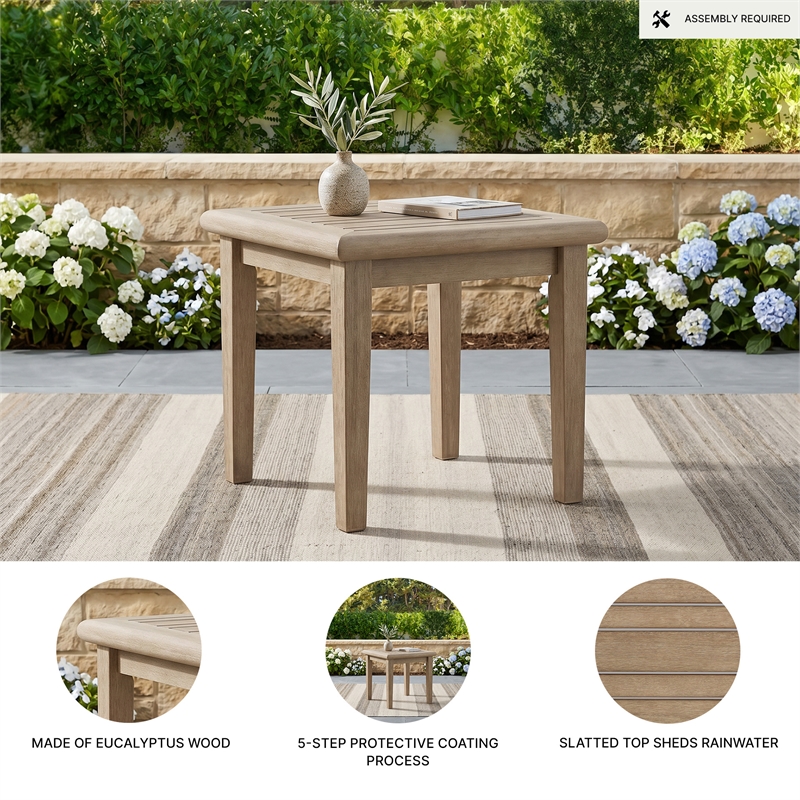 Bowery Hill Outdoor Eucalyptus Wood End Table with Slatted Top