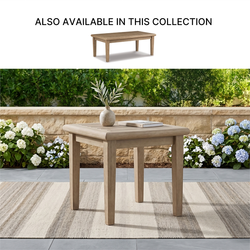 Bowery Hill Outdoor Eucalyptus Wood End Table with Slatted Top
