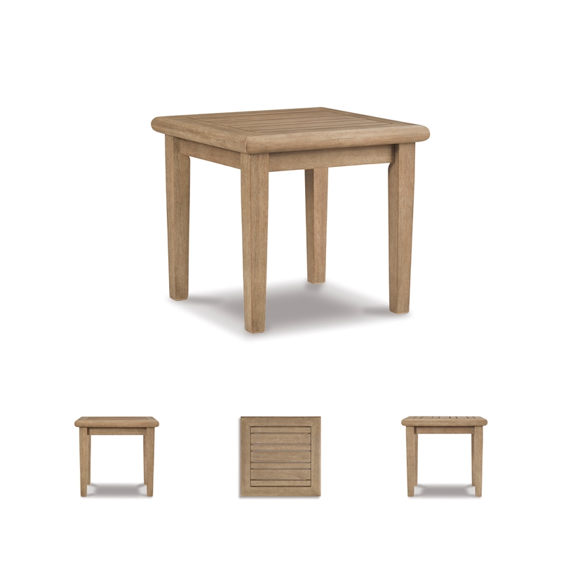 Bowery Hill Outdoor Eucalyptus Wood End Table with Slatted Top