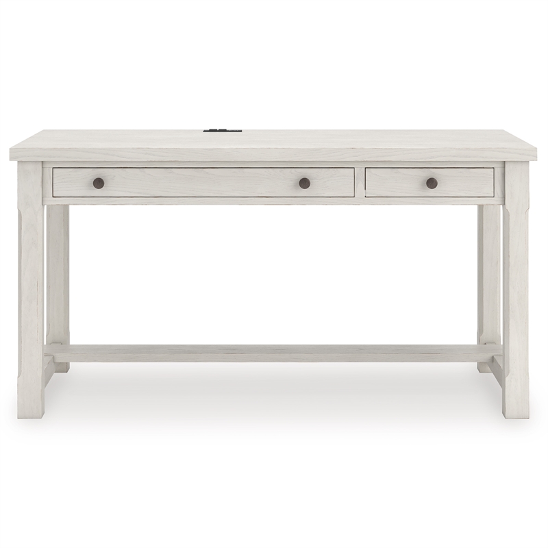 Bowery Hill White Home Office Desk with a Keyboard Drawer and USB