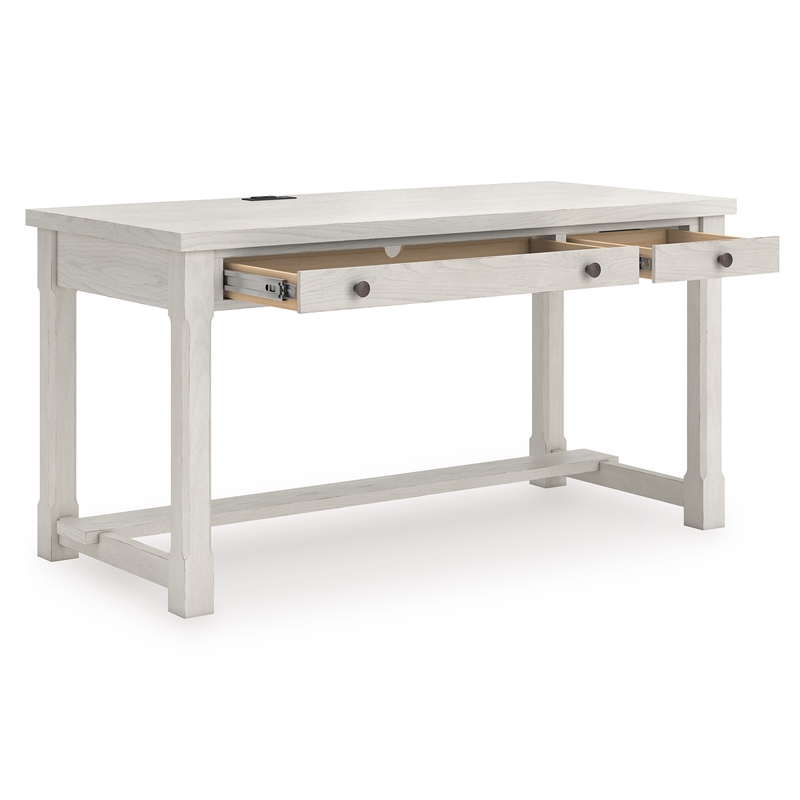 Bowery Hill White Home Office Desk with a Keyboard Drawer and USB