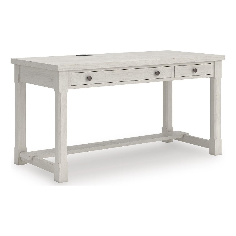 Bowery Hill White Home Office Desk with a Keyboard Drawer and USB