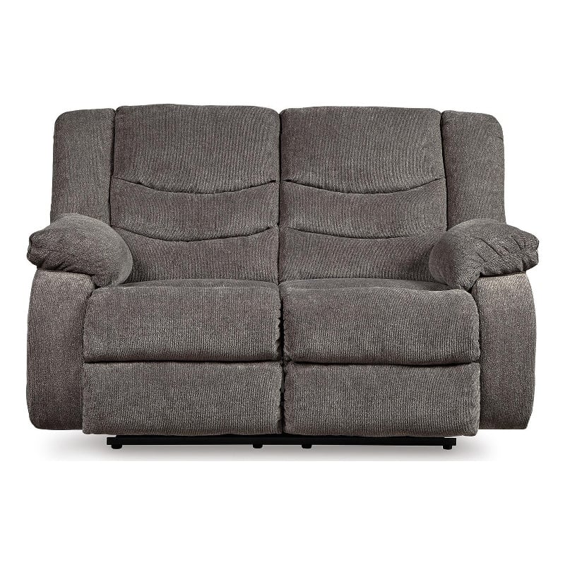 Bowery Hill Dual-Sided Reclining Loveseat with Pull-Tab in Gray