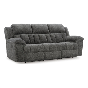 Bowery Hill Reclining Sofa with Pull-Tab Comfort in Dark Gray