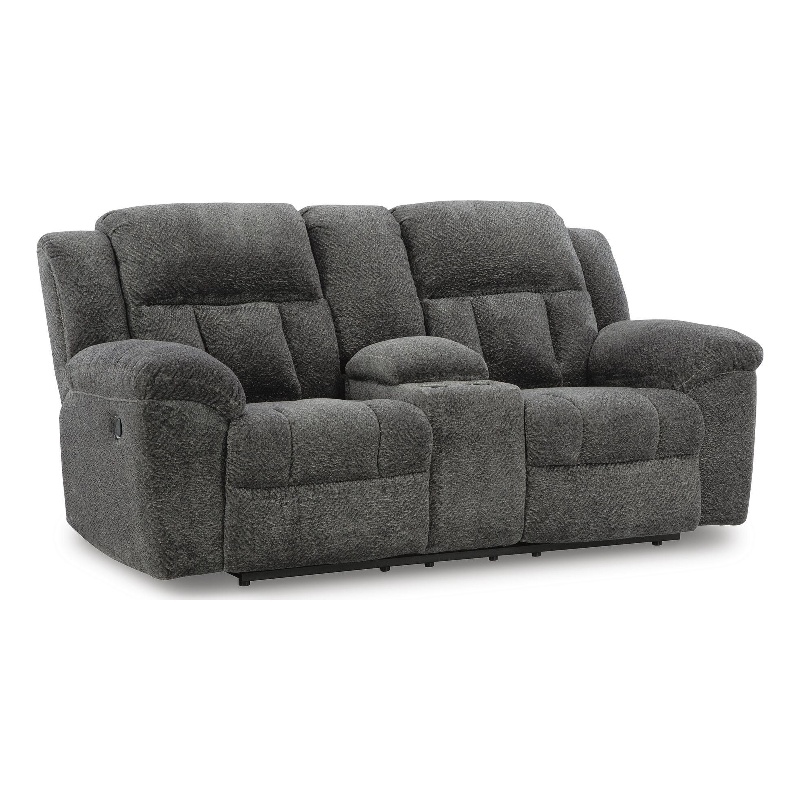 Bowery Hill Reclining Loveseat with Storage Console in Dark Gray