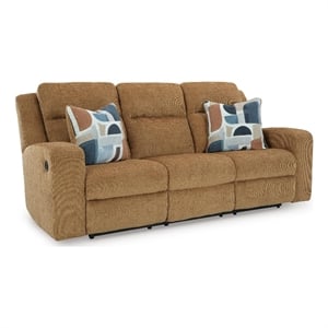 Bowery Hill Dual-Sided Reclining Sofa with Accent Pillows in Orange