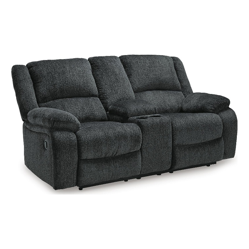 Bowery Hill Dual-Sided Reclining Loveseat with Console in Slate