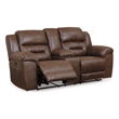 Bowery Hill Dual-Sided Power Reclining Loveseat with Console in Chocolate