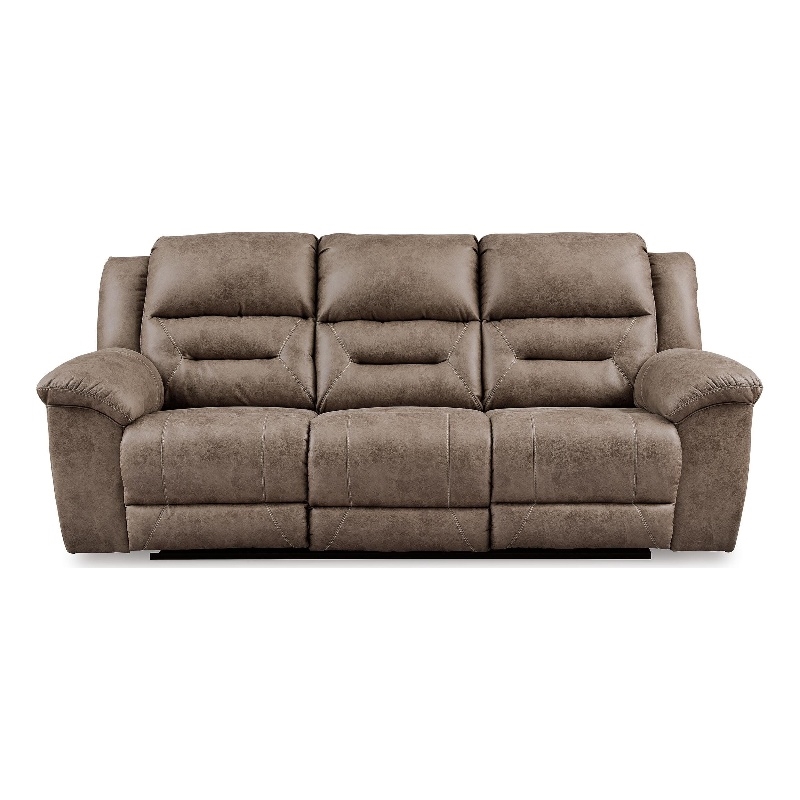Bowery Hill Dual-Sided Power Reclining Faux Leather Sofa in Gray