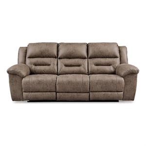 Bowery Hill Dual-Sided Power Reclining Faux Leather Sofa in Gray