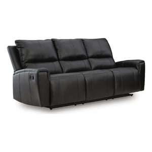 Bowery Hill Dual-Sided Leather Reclining Sofa with Pull-Tab in Black