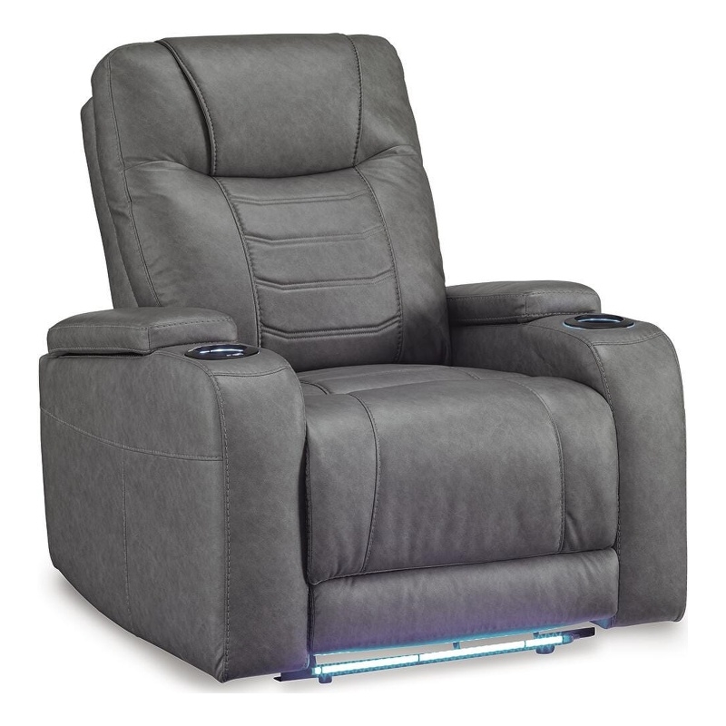 Bowery Hill Power Recliner with Adjustable Headrest and Ottoman in Slate