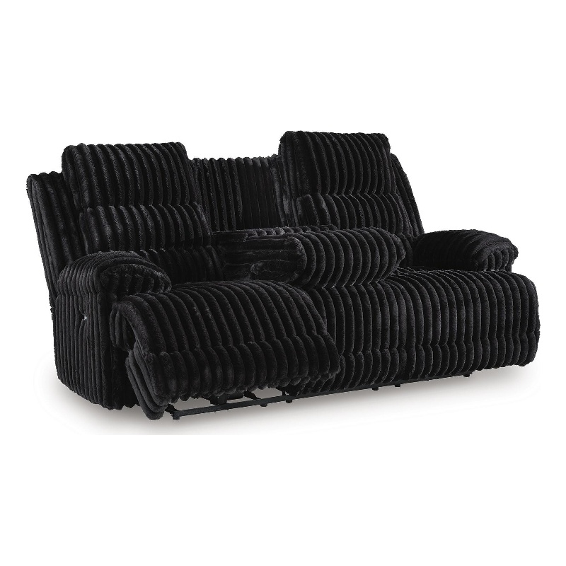 Bowery Hill Power Reclining Sofa with Drop-Down Table in Onyx