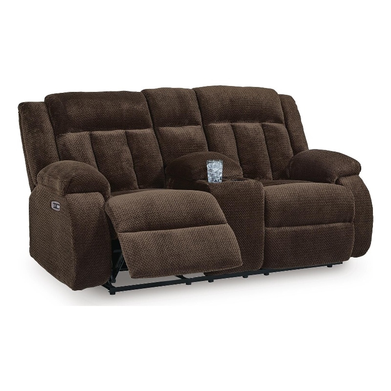 Bowery Hill Power Reclining Loveseat with Storage Console in Chocolate
