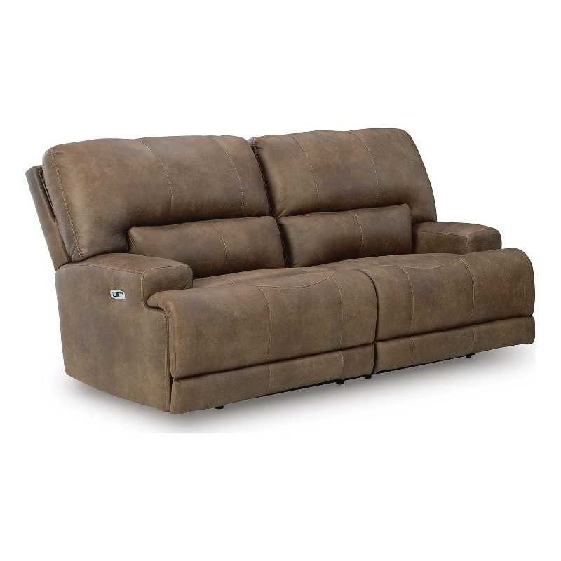 Bowery Hill Dual-Sided Power Reclining Sofa with Headrest in Brown