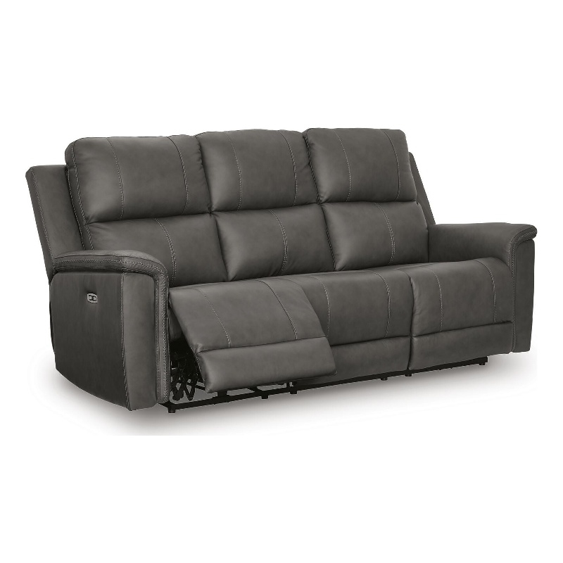 Bowery Hill Dual-Sided Power Reclining Sofa with Headrest in Dark Gray