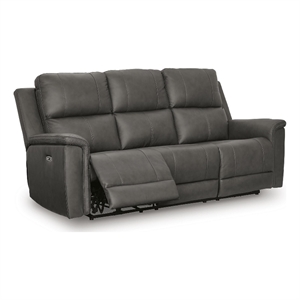 Bowery Hill Dual-Sided Power Reclining Sofa with Headrest in Dark Gray