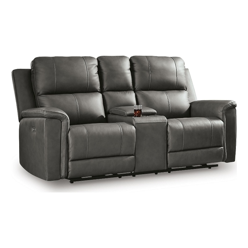 Bowery Hill Power Reclining Loveseat with Console in Dark Gray