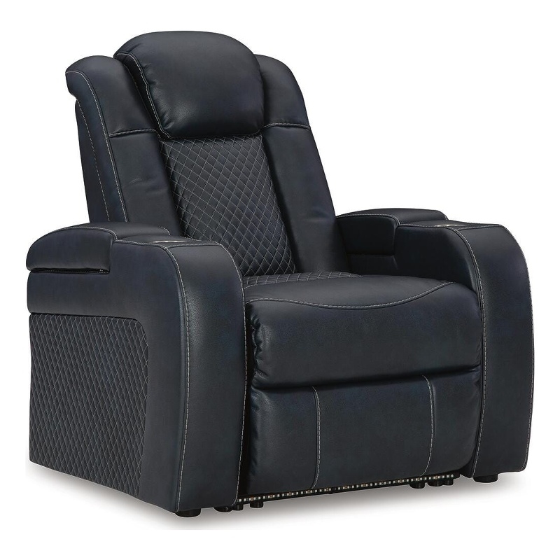 Bowery Hill Power Recliner with LED Lighting and Storage Arms in Sapphire