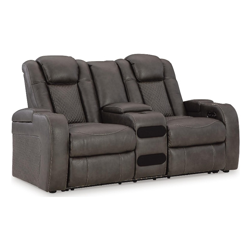 Bowery Hill Power Reclining Loveseat with Console and LED in Dark Gray