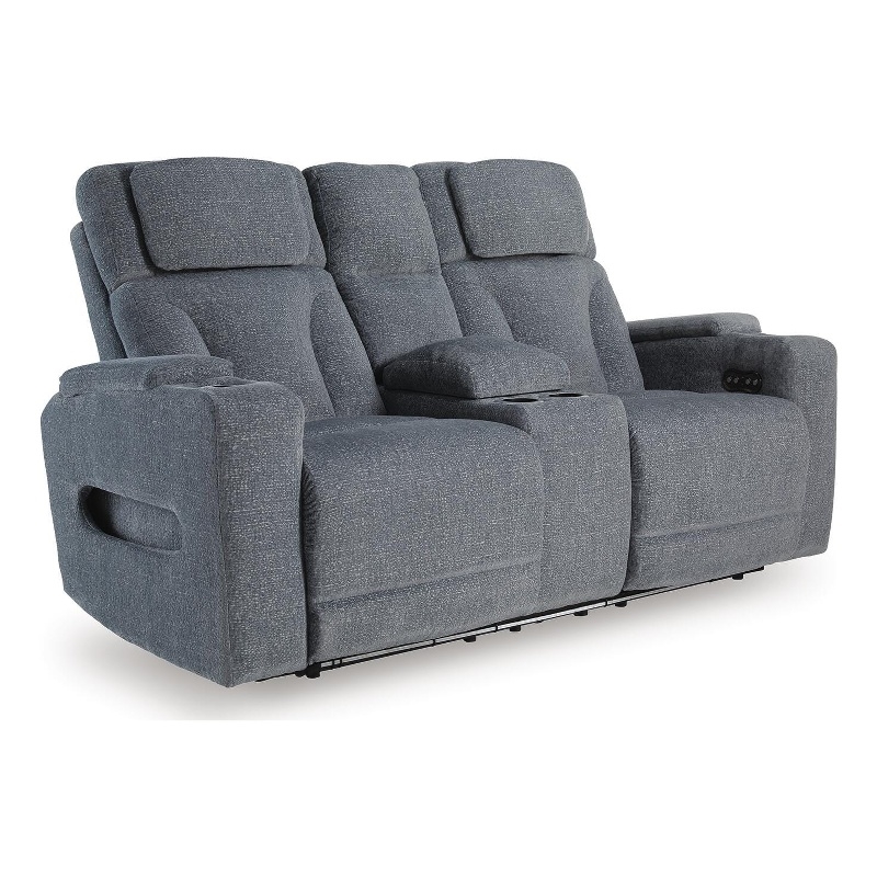 Bowery Hill Power Reclining Loveseat with Storage Console in Steel