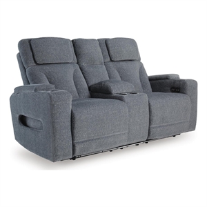 Bowery Hill Power Reclining Loveseat with Storage Console in Steel