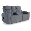 Bowery Hill Power Reclining Loveseat with Storage Console in Steel