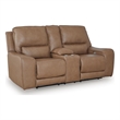 Bowery Hill Zero-Gravity Power Reclining Loveseat with Console in Caramel