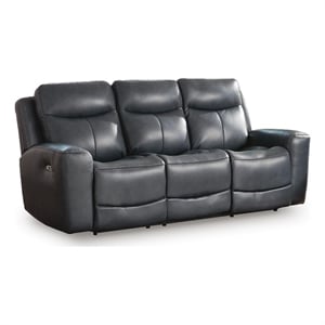 Bowery Hill Dual-Sided Power Reclining Sofa with Headrest in Blue