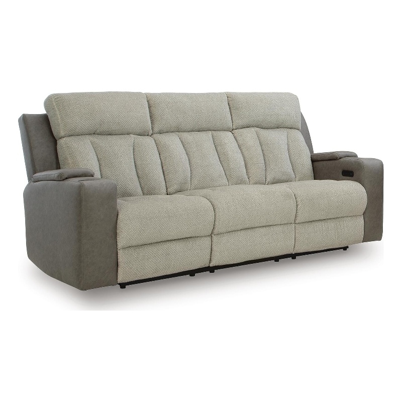 Bowery Hill Dual-Sided Power Reclining Sofa with Headrest in Gray