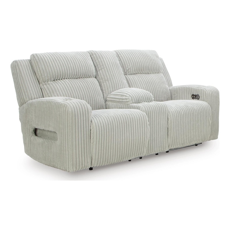 Bowery Hill Power Reclining Loveseat with Console and LED in Light Gray