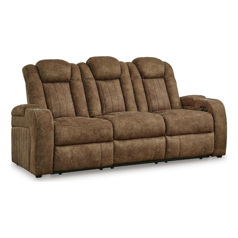 Bowery Hill Dual-Sided Power Reclining Sofa with Storage Arms in Brown