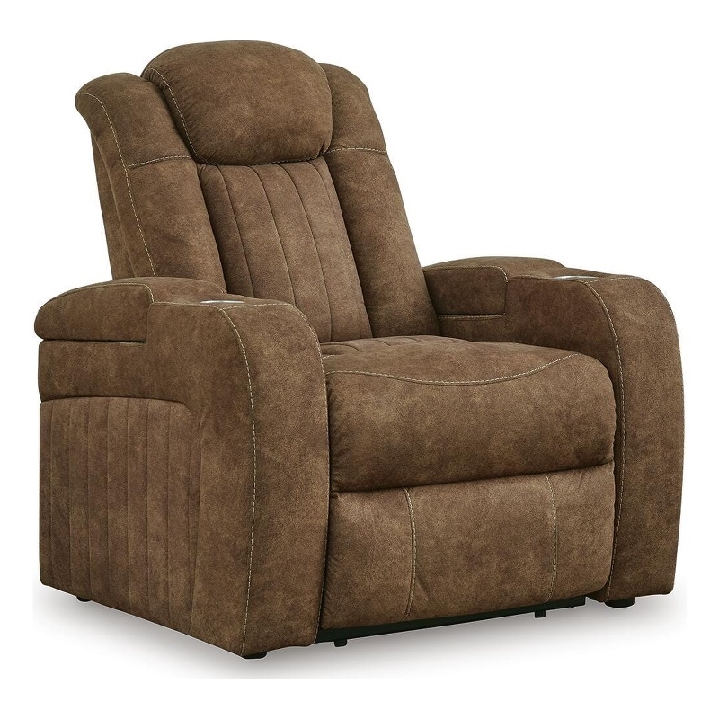 Bowery Hill Power Recliner with Storage Armrests and USB in Brown