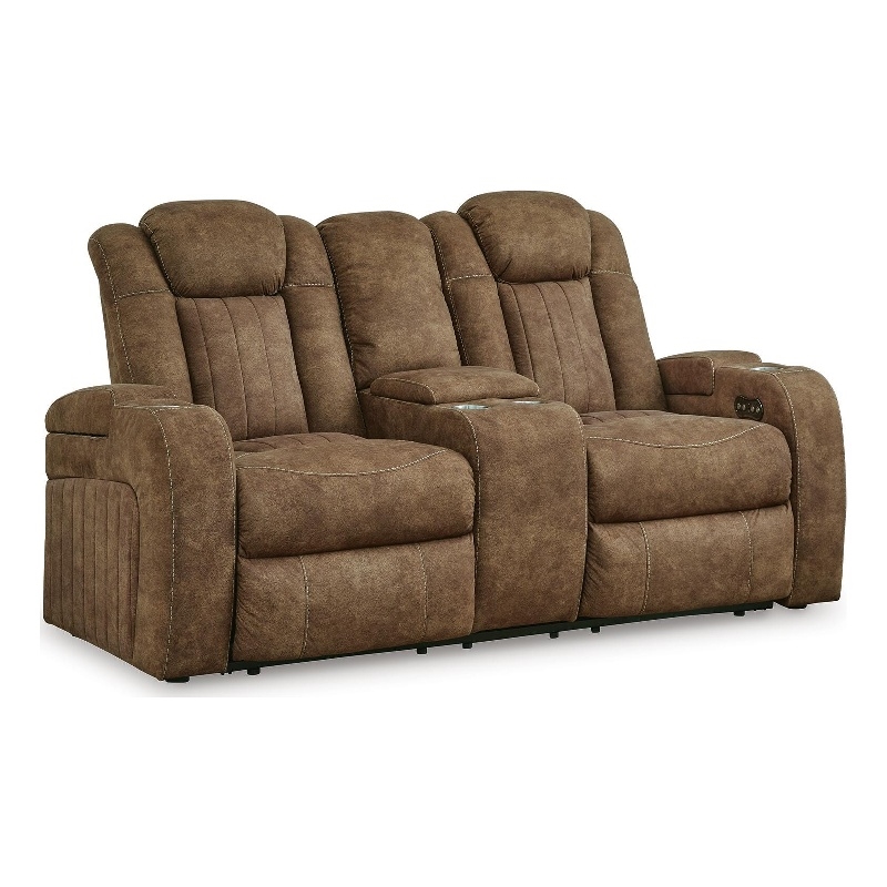 Bowery Hill Power Reclining Loveseat with Console and Storage in Brown