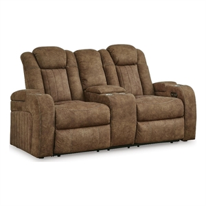 Bowery Hill Power Reclining Loveseat with Console and Storage in Brown